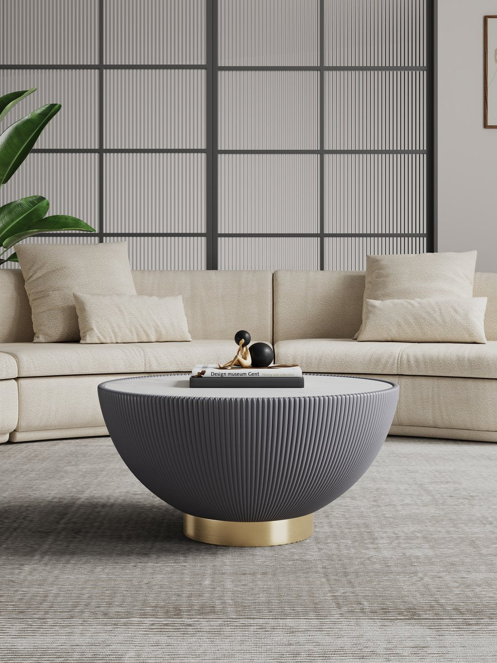 English Elm Anderson Sintered Stone Coffee Table With Upholstered Base & Gold Finish For Modern Living Rooms B365P398491