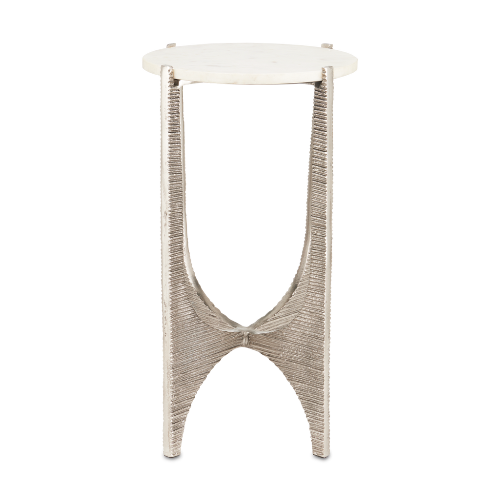 Micha Marble Accent Table - Exquisite Antique Nickel Finish with Unique Textured Design & Character