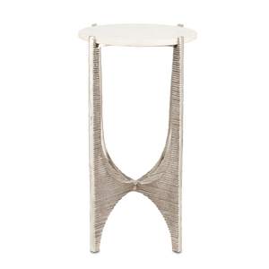 Micha Marble Accent Table - Exquisite Antique Nickel Finish with Unique Textured Design & Character