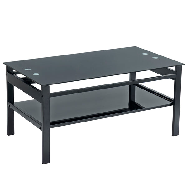 English Elm Glass Lift Top Coffee Table with Tempered Glass Lift-Top & Open Shelf, Modern Black, 220lb Capacity W24157594