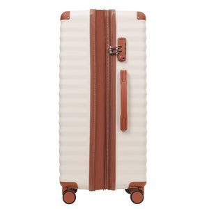 English Elm Luggage 5 Piece Abs Hardshell Travel Set with Usb Port Spinner Wheels and Tsa Lock Brown+White N732P265290K