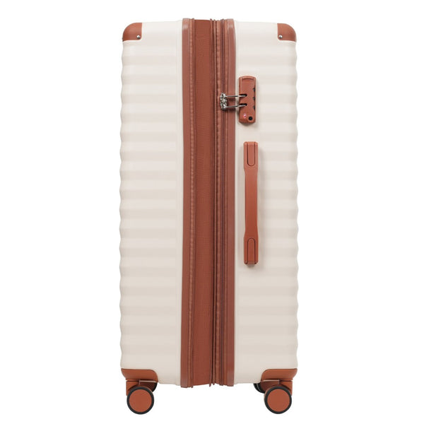 English Elm Luggage 5 Piece Abs Hardshell Travel Set with Usb Port Spinner Wheels and Tsa Lock Brown+White N732P265290K