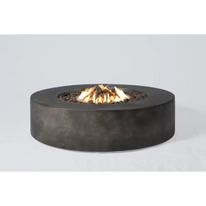 English Elm 12" Fiber Reinforced Concrete Outdoor Fire Pit Table with Electronic Ignition, Lava Rock, Durable Design Black+Grey B120P204595