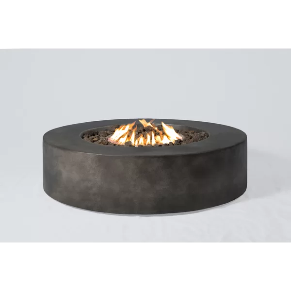 English Elm 12" Fiber Reinforced Concrete Outdoor Fire Pit Table with Electronic Ignition, Lava Rock, Durable Design Black+Grey B120P204595