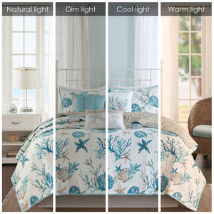 English Elm 6 Piece Cotton Sateen Quilt Set With Coastal Design & Throw Pillows - Aqua Full/Queen Bedding Set B03597652