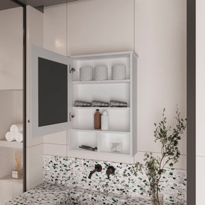 English Elm Medicine Cabinet Gibson White — Mirrored Door, 3 Hidden Shelves + 2 Open Shelves, Space-Saving Bath Storage (34.65x23.23x4.72) B092P238757