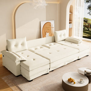 English Elm 109.5" Oversized U-shaped Sectional Sleeper Chenille Modular Sofa with Usb Ports Beige+White W1885S00438