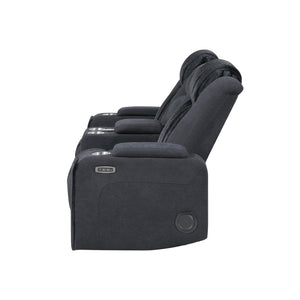 English Elm Duran Power Reclining Loveseat with Adjustable Headrests Led Lighting and Bluetooth Black B201P412674