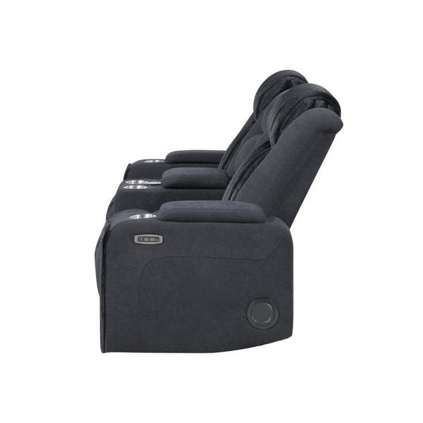 English Elm Duran Power Reclining Loveseat with Adjustable Headrests Led Lighting and Bluetooth Black B201P412674