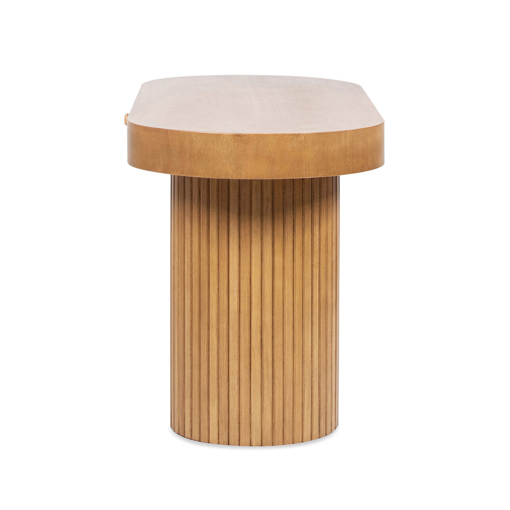 English Elm Jennifer Taylor Home - Jesse 55.5" Oval Fluted Console Desk in Honey Brown Rubberwood — Curved Top, Single Drawer, Sturdy Design B2719P277875