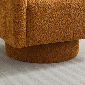 English Elm 29.13" Swivel Accent Chair — Modern Bouclé Rotating Lounge Chair with Removable Cushion, Solid Wood Frame, Cozy Design Caramel W1852P211990