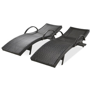 English Elm K&K 80" Outdoor Wicker Chaise Lounge Set of 2 with 2000H UV Wicker, Pull-Out Side Table, 4-Position Recliner Dark Brown WF321204AAD