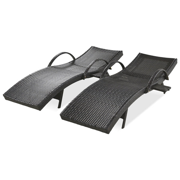 English Elm K&K 80" Outdoor Wicker Chaise Lounge Set of 2 with 2000H UV Wicker, Pull-Out Side Table, 4-Position Recliner Dark Brown WF321204AAD