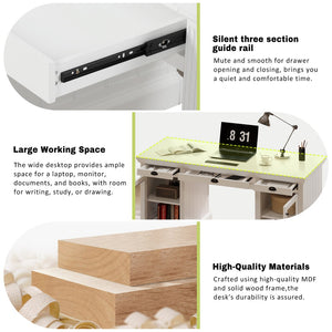 English Elm 67" White Executive Desk with Cabinet Storage Drawers and Usb Ports for Home Office N751S415499K