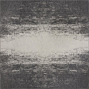 Unique Loom Outdoor Modern Ombre Machine Made Abstract Rug Charcoal Gray, Ivory/Gray 13' 0" x 13' 0"