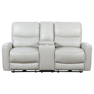 English Elm Denson Dove Grey Power Reclining Loveseat with Console, Cup Holders & Easy-Care Leatherette Comfort B062P353261