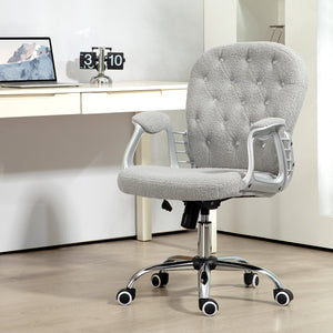 English Elm Vinsetto Teddy Fleece Home Office Chair with Plush Button Tufting, Adjustable Height & Swivel Wheels Gray W2225P249595