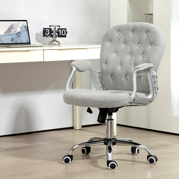 English Elm Vinsetto Teddy Fleece Home Office Chair with Plush Button Tufting, Adjustable Height & Swivel Wheels Gray W2225P249595