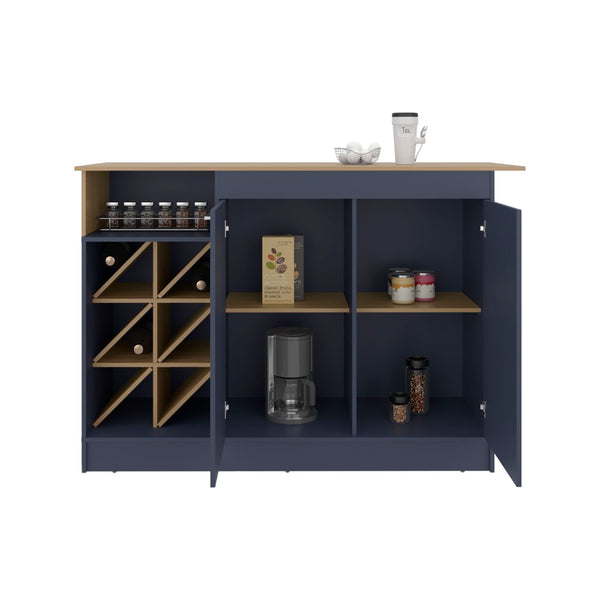 English Elm Harrell Two-tone Kitchen Island with Wine Rack Open Shelving and Cabinet Storage B097S00246