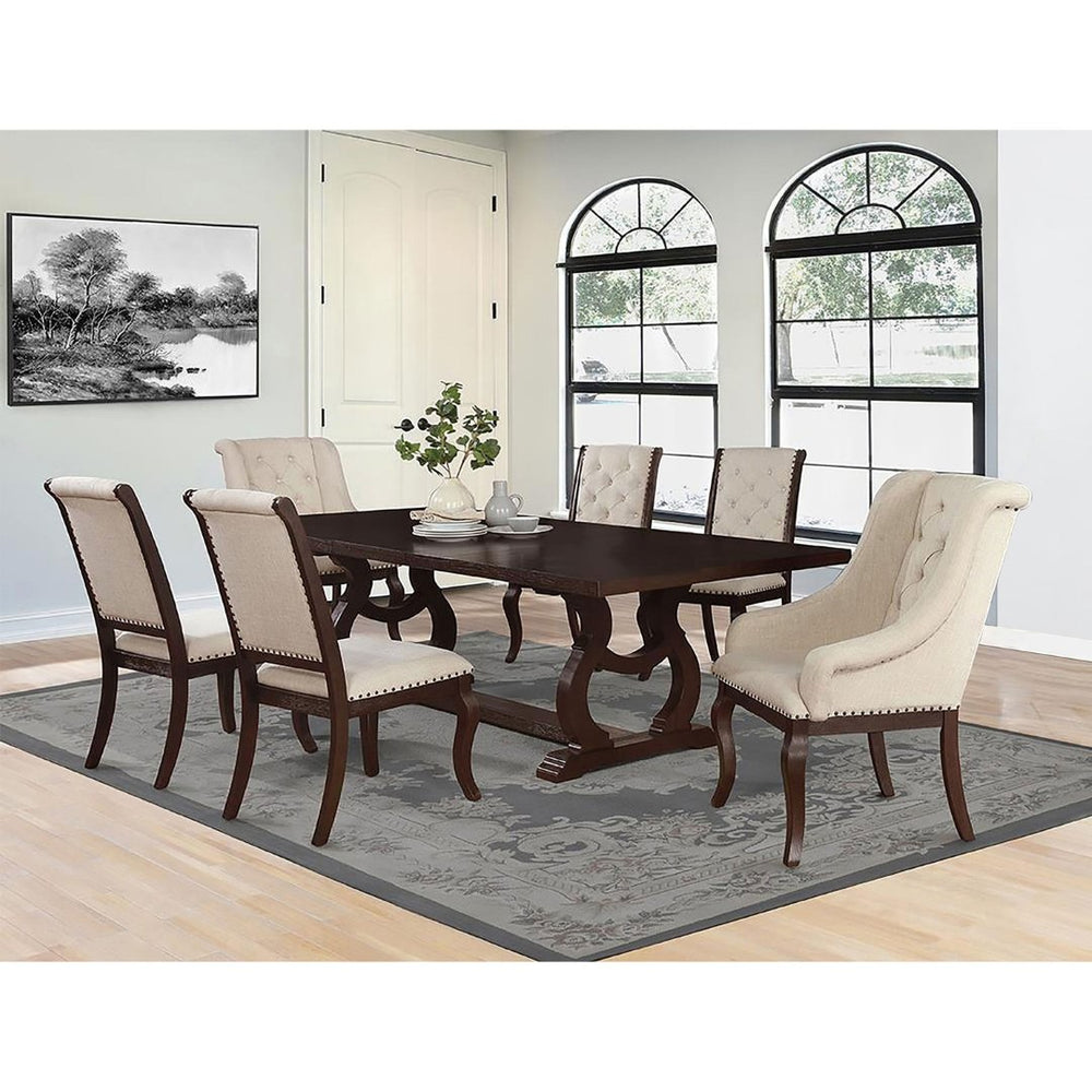 English Elm Atwell Java Trestle Dining Set with Tufted Armchairs and Nailhead Trim Seating B062S01427