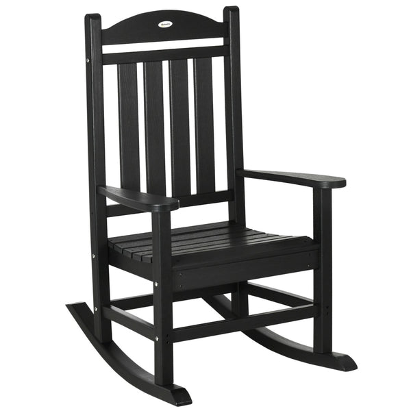 English Elm Outsunny All-Weather Rocking Chair - Rustic High Back, Oversized Seat, 350Lbs Capacity, Black Comfort W2225P217088-GIGA