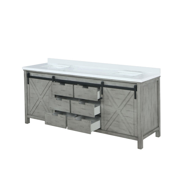 English Elm Ash Grey Double Bath Vanity 84" W With Cultured Marble Countertop, Soft-Close Drawers & Storage Solutions B2731P260176