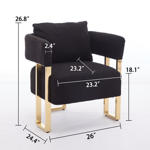 English Elm TS Teddy fleece modern decorative chair with gold legs — plush ergonomic side seating for living spaces (Black) W2311P190452