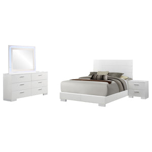 English Elm Dulcey Gloss White Faux Leather Eastern King Bedroom Set with Chrome Accents B062S01498