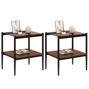 English Elm Set Of 2 Modern Rectangle End Tables With Tempered Glass Top & Mdf Shelf For Stylish Living Rooms W241P184253-GIGA
