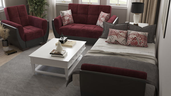 English Elm Primenest Skyhaven Convertible Upholstered Sofabed With Storage – Burgundy Microfiber, Compact Comfort B030P286503-GIGA