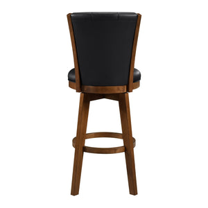 English Elm Button-Tufted 29" Swivel Bar Chairs Set of 2 - Chestnut Wood Frame, Black Faux Leather, 360° Comfort B011P220996