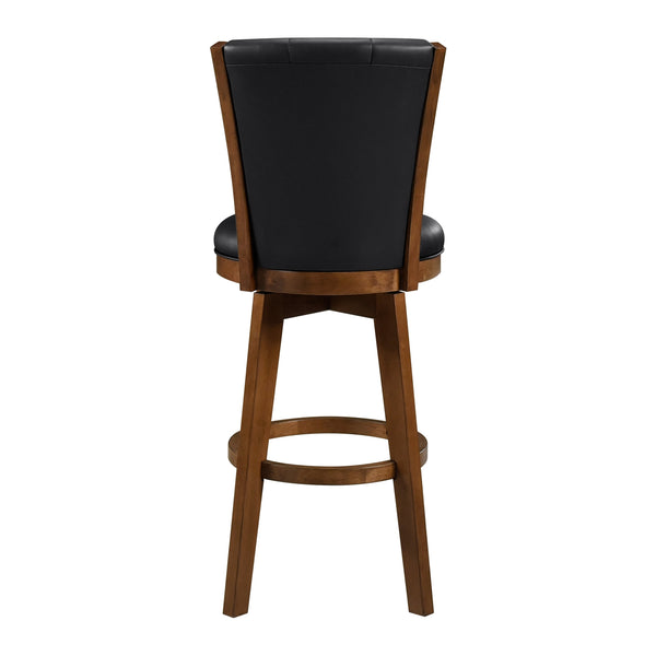 English Elm Button-Tufted 29" Swivel Bar Chairs Set of 2 - Chestnut Wood Frame, Black Faux Leather, 360° Comfort B011P220996