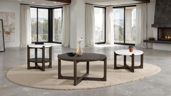 English Elm Transitional Style 25" Cocktail Table With Quartz Top And Dark Walnut Finish For Modern Living Spaces B2741P404263-GIGA
