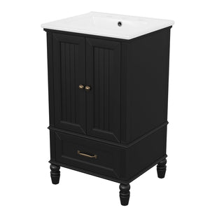 English Elm 20" Bathroom Vanity with Sink Modern MDF Cabinet with Ceramic Top, Drawer, Magnetic Door Stopper Black N725P195132B