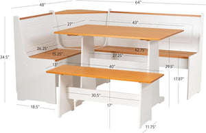English Elm L shape 3 Piece Dining Table Set Orange with Gray Upholstered Corner Bench, MDF, U-Leg Support (95) W295P303807