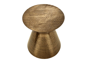 English Elm Accent Drum End Table with Hammered Metal Finish — 22" Handcrafted Cone Shape for Chic Living Spaces Copper 23 L x 23 W x 19 H B2710P219459