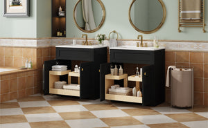 English Elm 60'' Bathroom Vanity Set With Ceramic Sink, Black Freestanding Cabinet, Gold Handles & Soft-Close Doors N710SS00005B