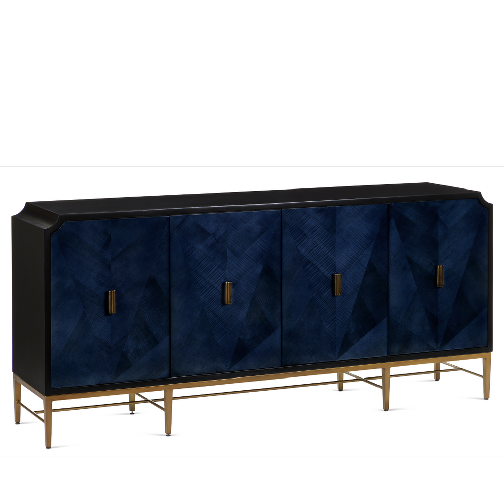 Kallista Blue Credenza - Elegant Dark Sapphire Finish with Antique Brass Accents for Sophisticated Spaces