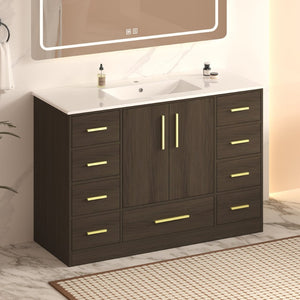 English Elm 48"dark Espresso Bathroom Vanity with 9 Drawers and Soft Close Cabinet Doors Dark Brown W3133S00024