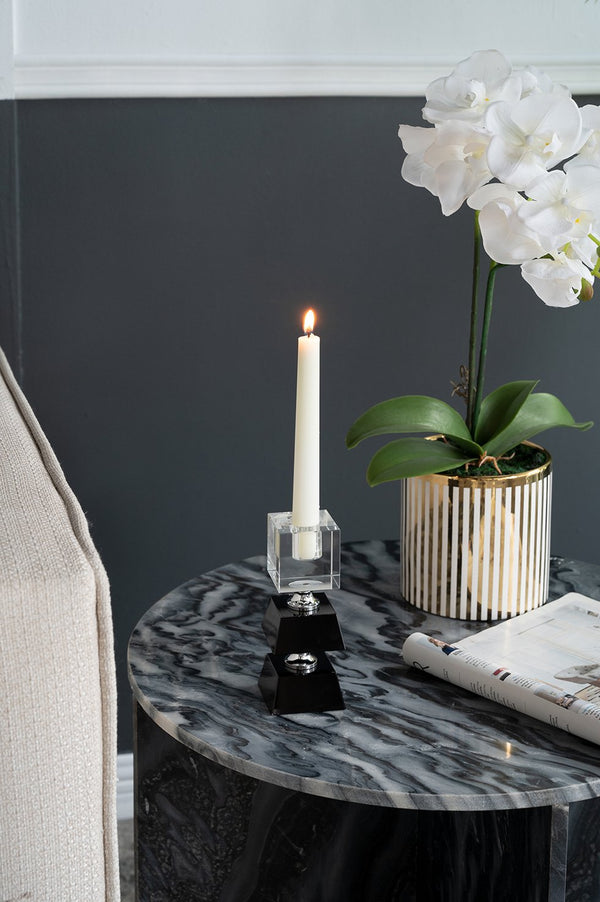 English Elm 2.4X2.4X5.9" Elegant Black And Clear Two-Tiered Square Candle Holder For Modern Home Décor Accents W2078P390744