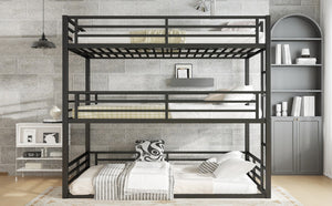English Elm Queen Metal Triple Bunk Bed - Space-Saving, Heavy-Duty Design With Safety Guardrails For Comfort W1580S00145-GIGA