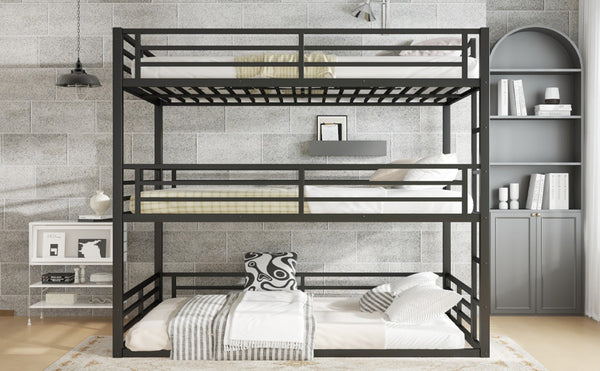 English Elm Queen Metal Triple Bunk Bed - Space-Saving, Heavy-Duty Design With Safety Guardrails For Comfort W1580S00145-GIGA