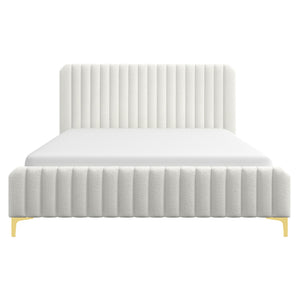 English Elm Ashcroft Furniture - Valery Modern King Boucle Platform Bed in Cream with Channel Tufting, Gold Legs & Slat System B183S00043