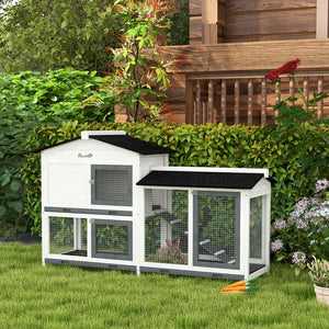 English Elm Pawhut Two-story Wooden Rabbit Hutch Outdoor Fir Frame Run Area Asphalt Roof W2225P249602