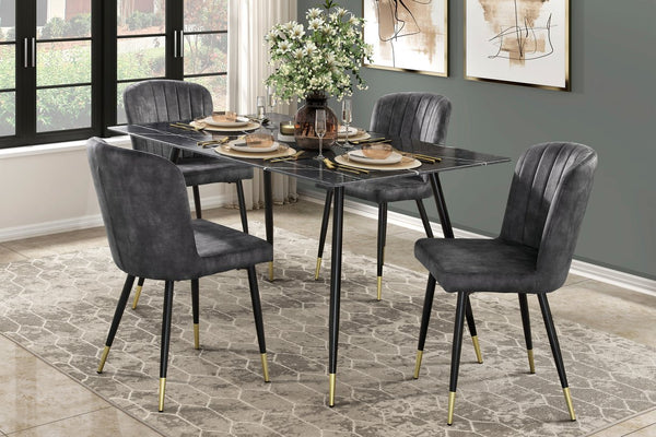 English Elm Modern Velvet Channel Tufted Dining Chairs Set of 2 with Black Metal Legs and Gold Accent Trim Charcoal 25.5 L x 25.5 W x 21.25 H B011P199726
