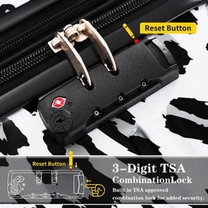 English Elm Hardshell Polycarbonate Luggage Set Three Piece Spinner Suitcases with Tsa Lock White+Black Leopard N732P218227B