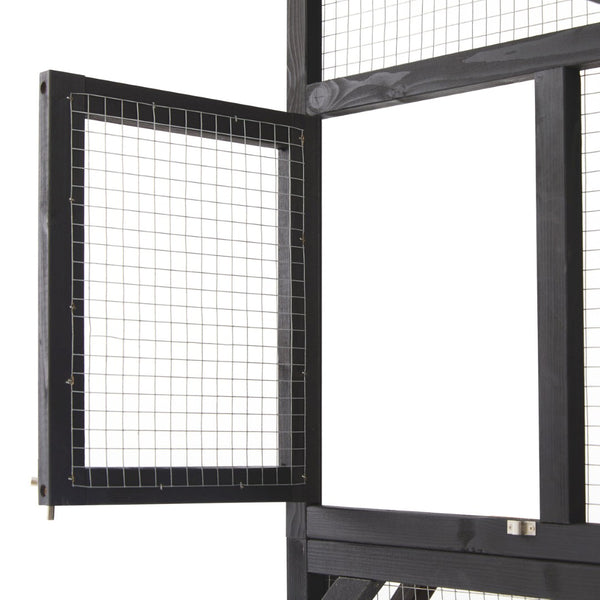 English Elm Outdoor Fir Wood Window Catio Enclosure with Four Climbing Platforms for Cats Black,Brown N719P418371D