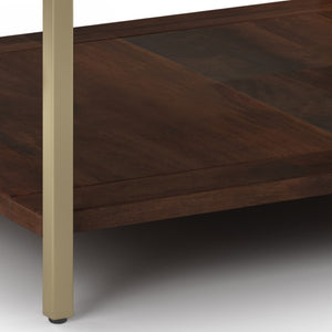 English Elm Skyler Square Coffee Table - Handcrafted Dark Brown Mango Wood With Gold Metal Frame & Shelf B136P159613-GIGA