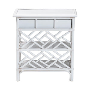 English Elm Bohemian Woven Rattan Nightstand with Geometric Drawer for Organic Bedroom Styling B2750P467857