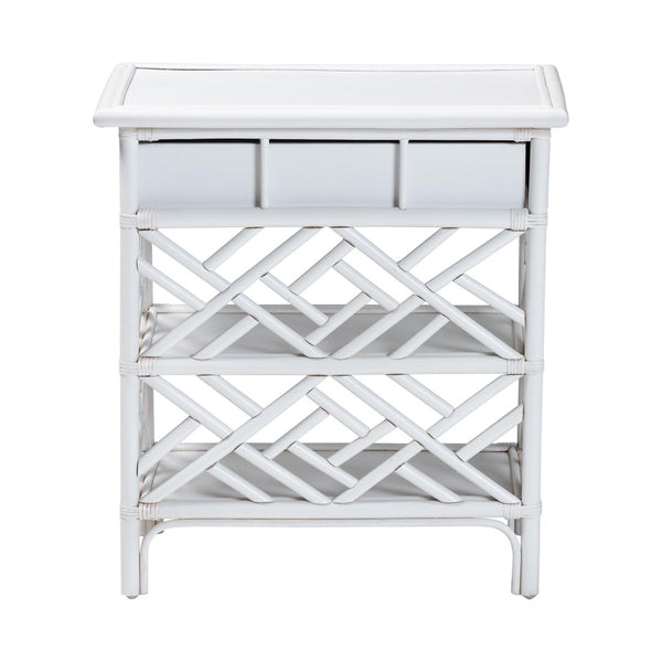 English Elm Bohemian Woven Rattan Nightstand with Geometric Drawer for Organic Bedroom Styling B2750P467857